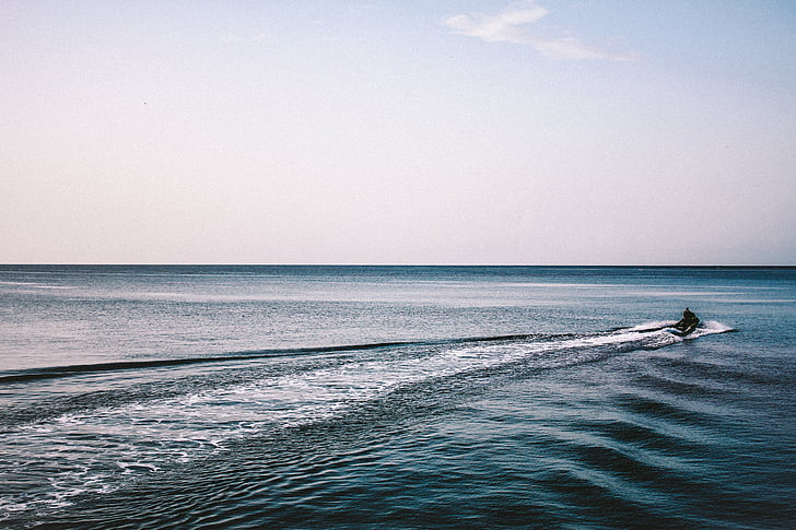 modrá, Jetski, Ocean, more, prebudiť, vody