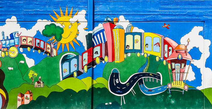 graffiti, paret, l'escola, colors, Xipre, meneou