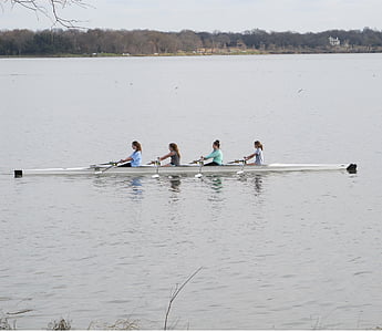 rowing, scull, club, girls, lake, water, boat