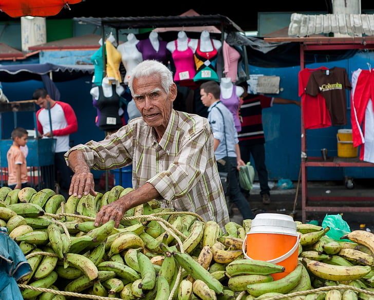 banane, dobavljača, otvoreno tržište, ulica, poljoprivrednici, svježe, proizvesti