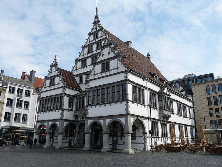 Paderborn, historisk, Niedersachsen, steder av interesse, rådhuset, plass, arkader