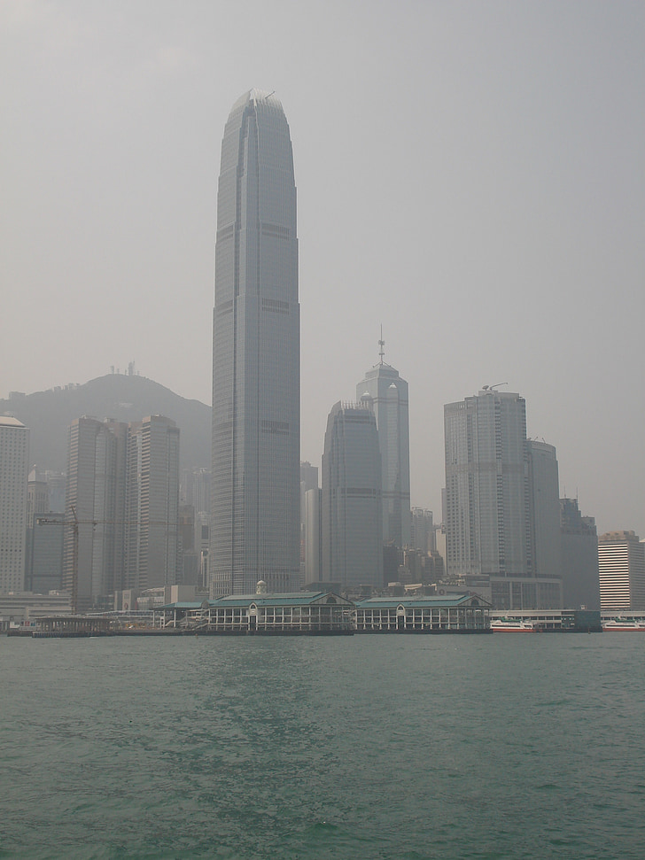 Hong Kong, Skyline, niebla con humo, ciudad