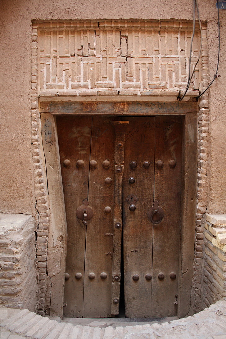 deur, Yazd, woestijn stad, dřevěnné deuren, modder huis, Iran