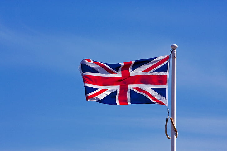 vlag, jack van de Unie, Britse, Engels, hemel, vliegen, blauw