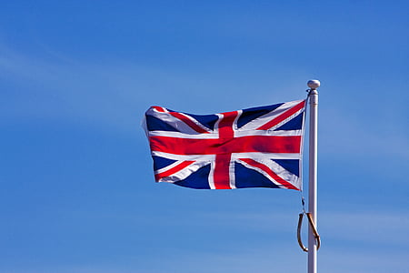 Zastava, Union jack, Britanski, engleski, nebo, leti, plava