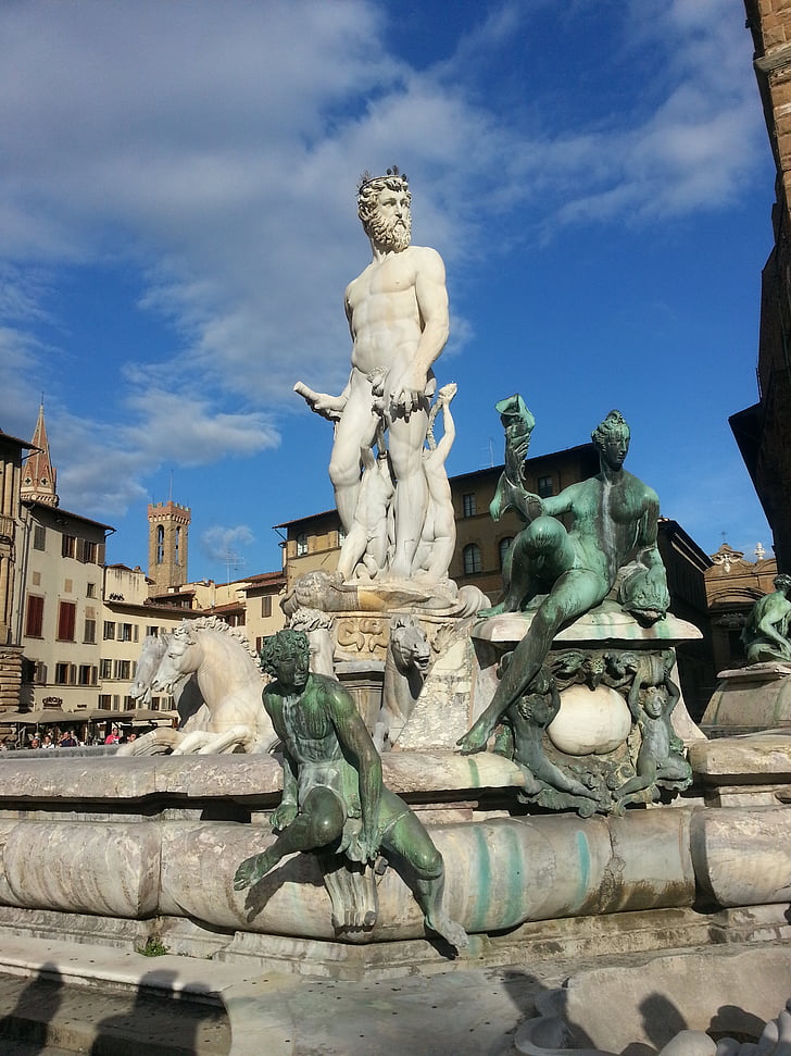 Florencie, socha, obloha, modrá, město, svátky