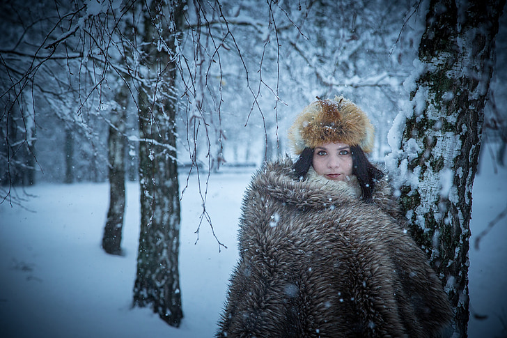 winter, fashion, girl, young, model, woman, snow