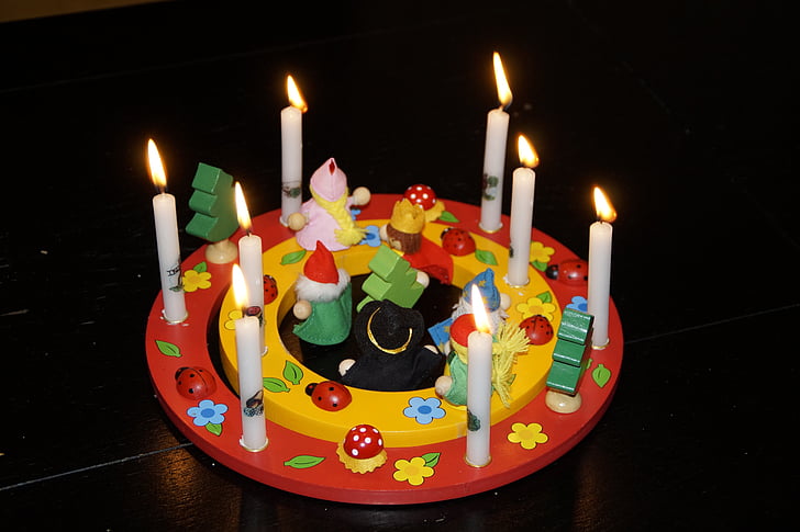 children's birthday, birthday, birthday wreath, candles, lights, greeting, 8