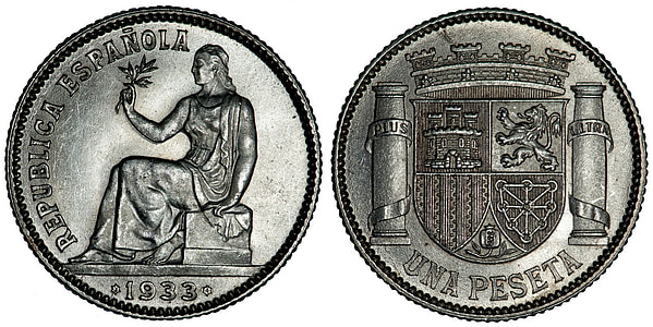 pesetas, mynter, spansk, penger, valuta, kontanter, Metal