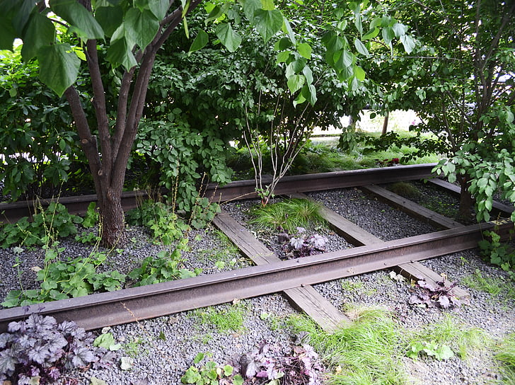 New york, Tuin, de hoge lijn, spoorweg, verhoogde track, trein, stedelijke