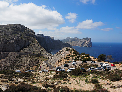 mountain landscape, mallorca, sea, booked, cliff, cap formentor, pass road