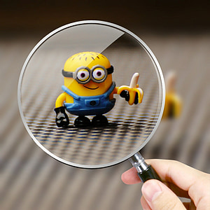 minion, funny, magnifying glass, toys, children, figure, yellow