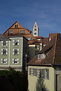 óváros, Meersburg, Bodeni-tó, építészet, város, rácsos, homlokzat