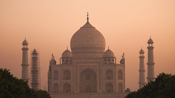 zachód słońca, Architektura, Indie, Taj, Mahal, Agra, Pomnik