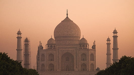 puesta de sol, arquitectura, India, Taj, Mahal, Agra, Monumento