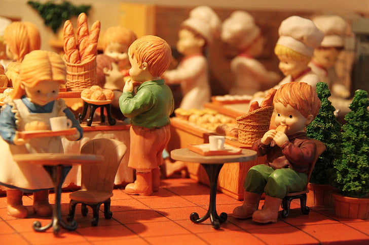 lindo, interesante, ciudad, obra maestra de panadería miniatura, panadería, miniatura, pan