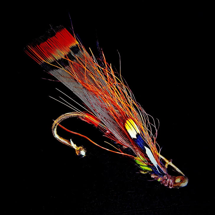 salmon fly, fantasy, brooch, jewelry fly, fly fishing, from feather, container art