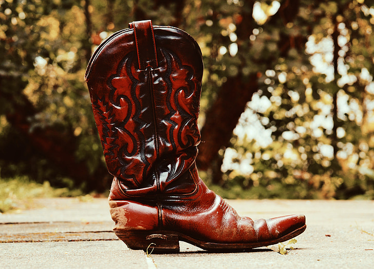 botas de cowboy, couro, dos anos 80, retrô, botas, velho, botas de couro