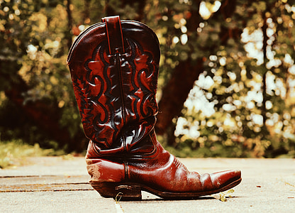 kovbojské topánky, kožené, 80s, retro, topánky, staré, kožené topánky