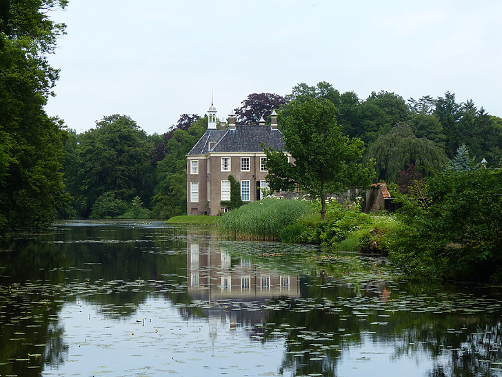 manor mount, dalfsen, estate, castle, outdoor place, nature, pond