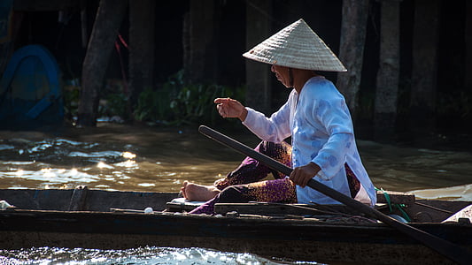 Vietnam, dona, riu, bota, Àsia, vaixell nàutica, cultures