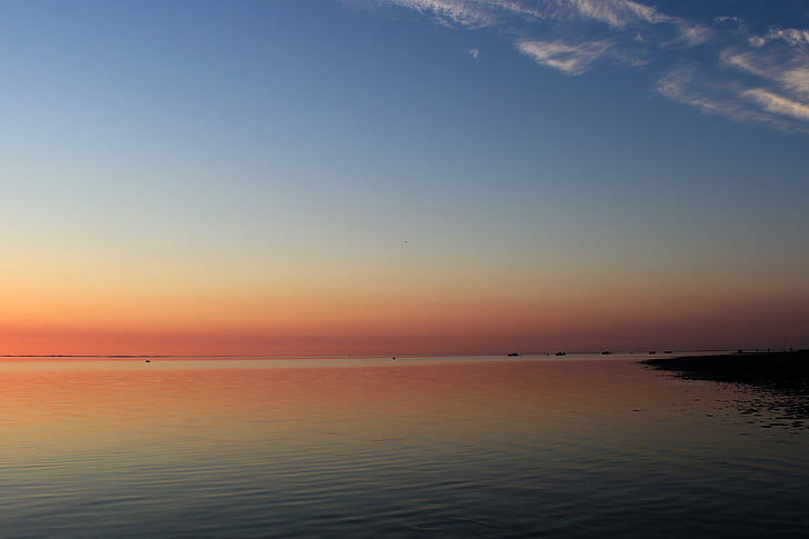 solnedgång, kvällshimmel, kusten, Föhr, Nordsjön, abendstimmung
