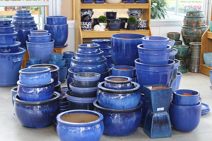 tembikar, keramik, biru, artis, panci, dekorasi, dekoratif