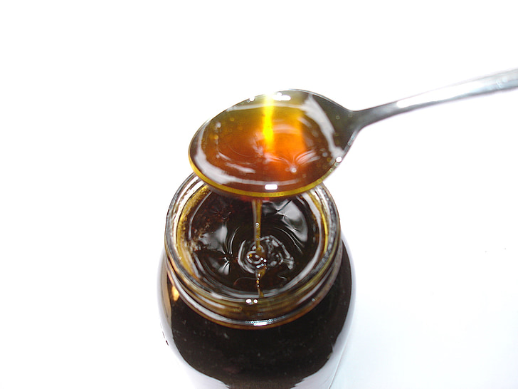 miel, cuillère, jar, flux, s’écoulant, Sweet