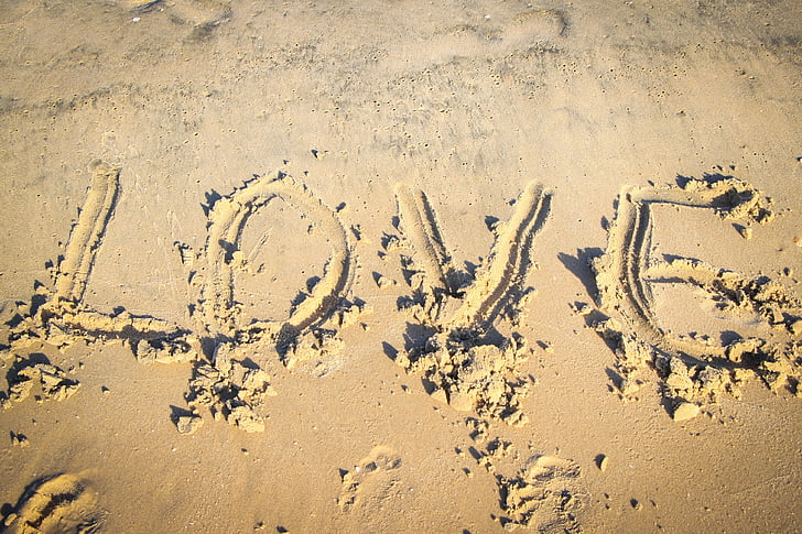amor, praia, palavra, mar, romance, Verão, romântico