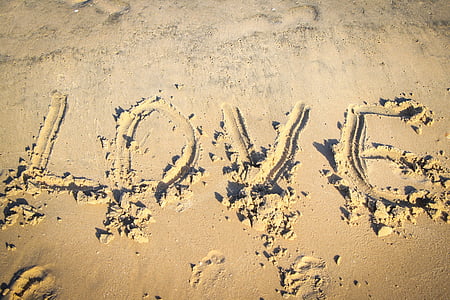 Liebe, Strand, Wort, Meer, Romantik, Sommer, romantische