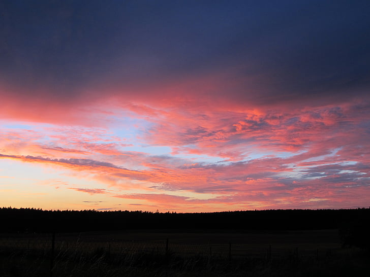 kveldshimmelen, skyer, Afterglow, himmelen, rød, Horizon, kveld