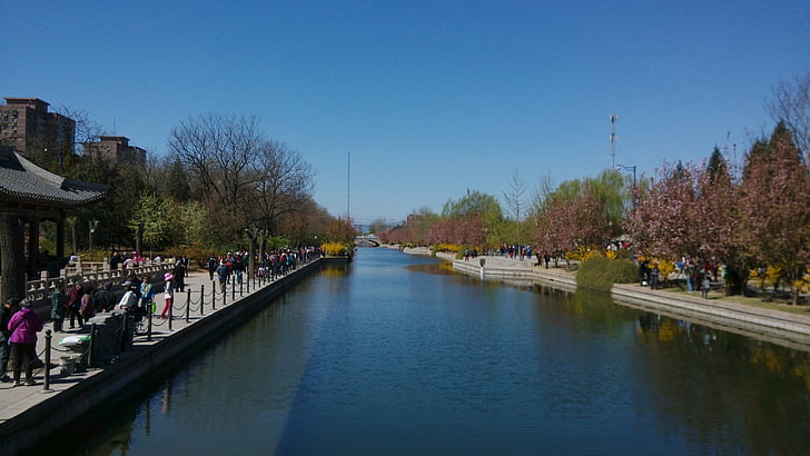 Canal, våren, utflykt, besökaren, vatten, naturliga
