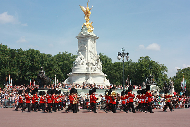 London, Parade, folkmassan, Buckingham palace, England