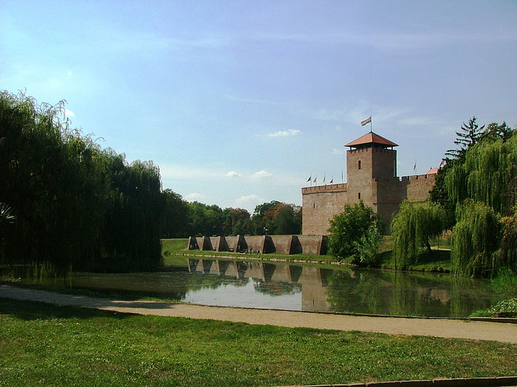 Castelo, Outono, natureza, Lago, Parque, Castelo de Gyula, Gyula