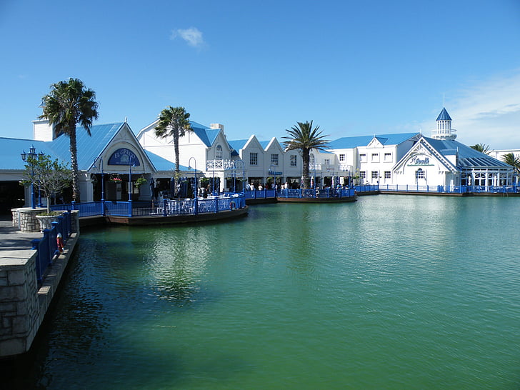 St francis bay, Lagoon, caféer, vand, hus, arkitektur, blå