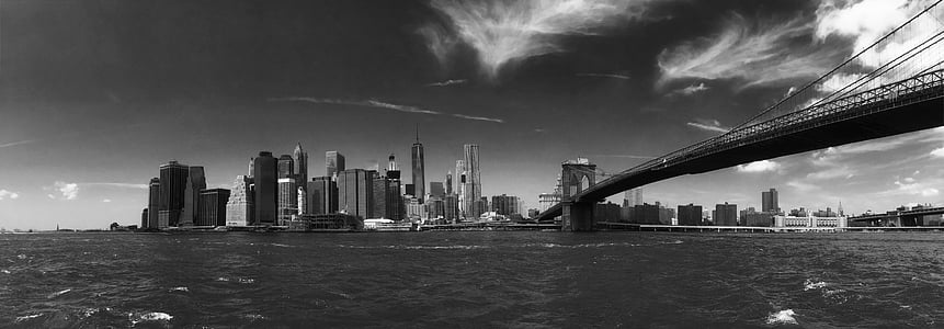 Niujorkas, Manhattan, Brooklyn, Miestas, juoda ir balta, tiltas, klasikinis