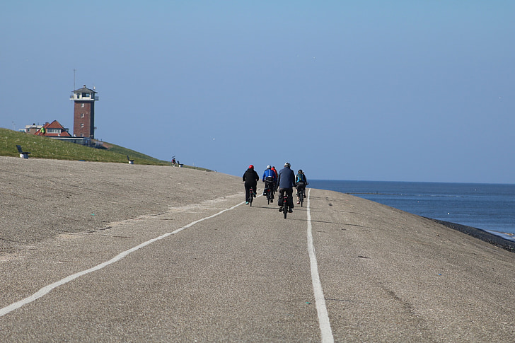 levee fietspad, Texel, lage land, het eiland texel, vakantie, kust, zee
