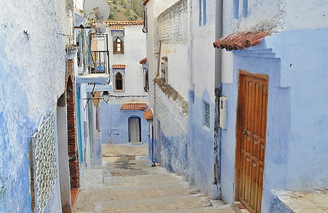 alley, town, old, blue, houses, homes, narrow