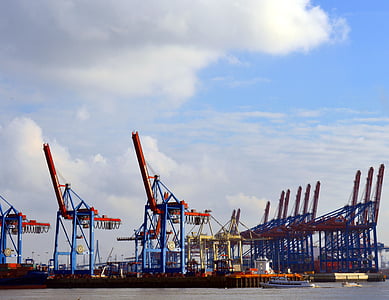 Crane, Crane, kontainer, pemuatan, kargo, perdagangan, Port