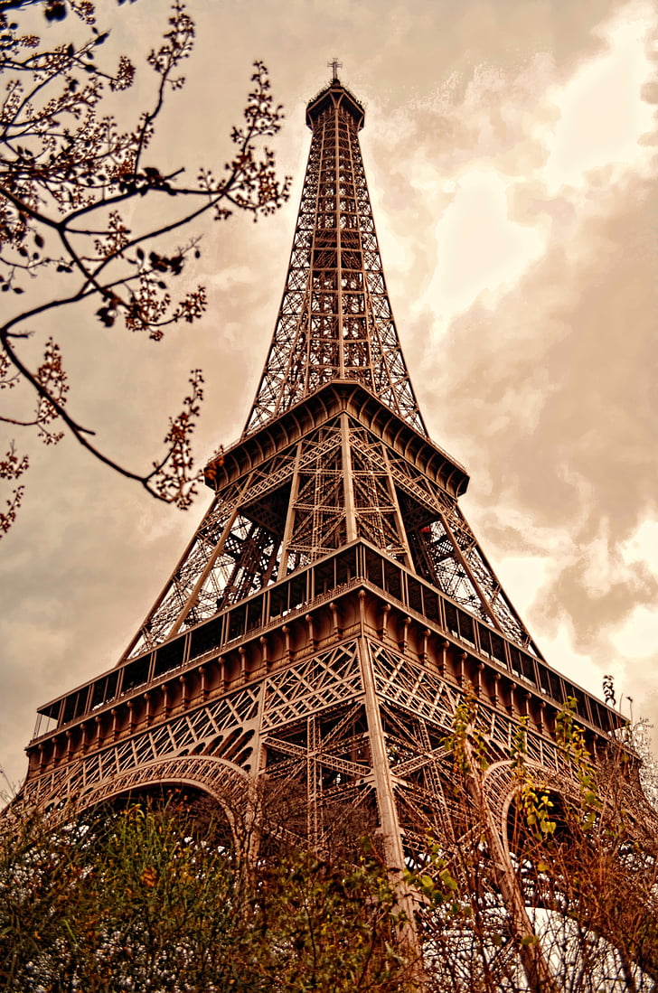 arquitectura, arte, ciudad, nubes, Torre Eiffel, Francia, histórico