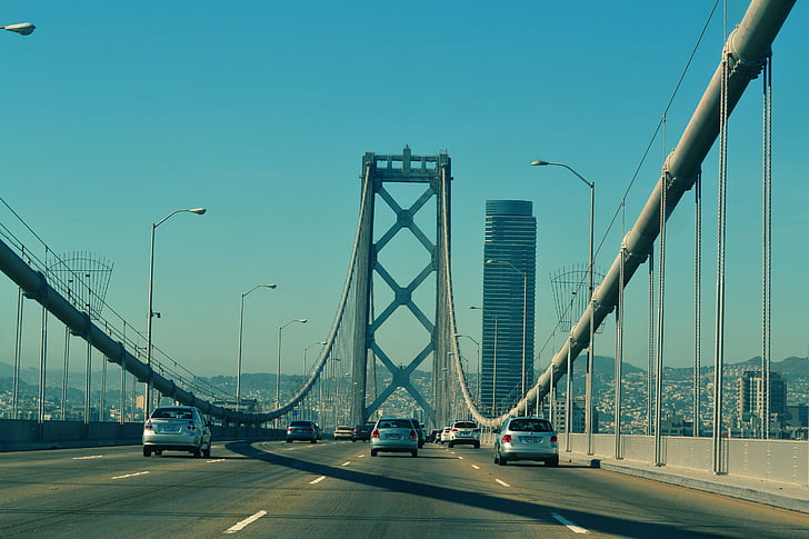ville, voitures, gris, béton, pont, en journée, Oakland
