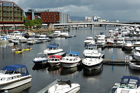 hamn, båtar, Norge, Bridge, vatten