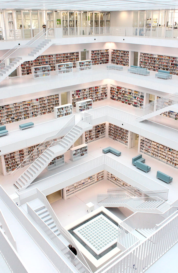 library, architecture, stuttgart, modern, know, study, learn