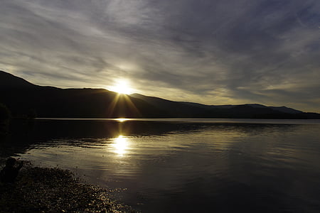 jezerní plošina, Derwent voda, Západ slunce, jezero, svátek, pohoda, mír