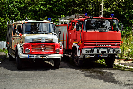 tűzoltó, autó, régi, jármű, Station, tűzoltóautó, teherautó