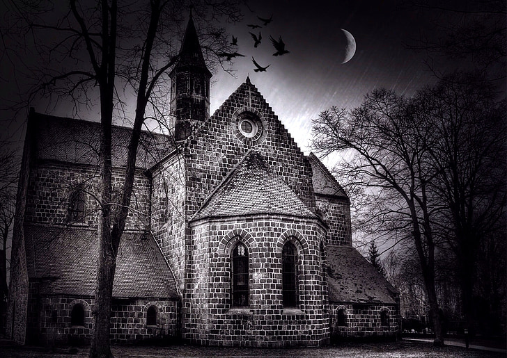 Εκκλησία, διανυκτέρευση, σκούρο, σκοτάδι, φεγγάρι, μυστικιστική, φως του φεγγαριού
