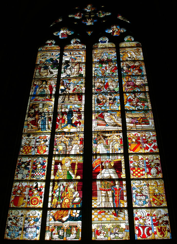 kiriku aken, plii klaasist aken, maali, vitraaži, kristlus, Vitraaz aken, vana aken