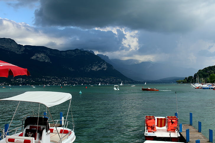 storm, thunderstorm, clouds, dark, france, annecy, water