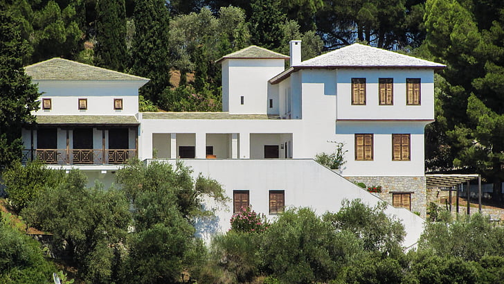 dom, biela, tradičné, Architektúra, Grécko, Skiathos, bytový dom