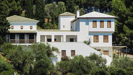 hus, vit, traditionella, arkitektur, Grekland, Skiathos, bostadshus